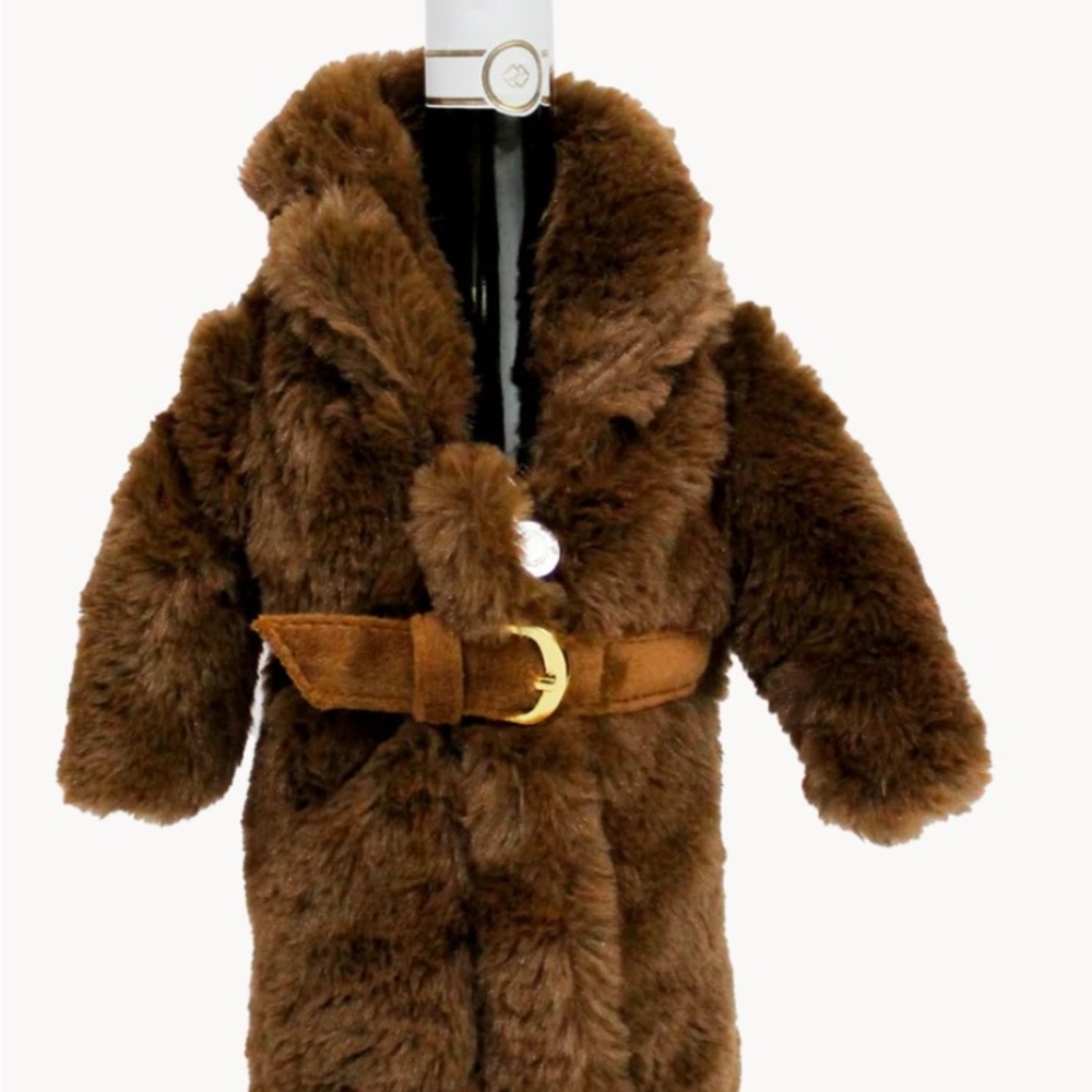 BROWN WINE FAUX FUR COAT PARKA HOLDS STANDARD BOTTLE CHAMPAGNE NEW